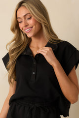 Best One Yet Black Cotton Scallop Hem Short Sleeve Pullover