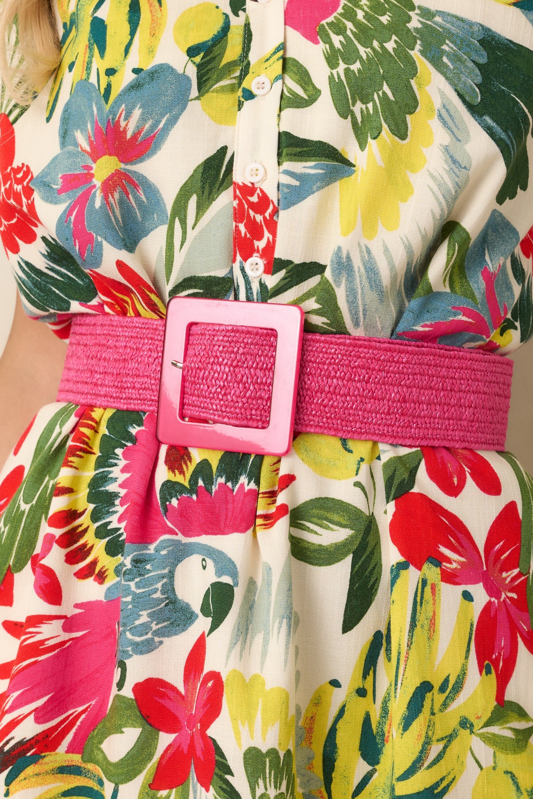 Everything Falls Into Place Hot Pink Woven Straw Belt