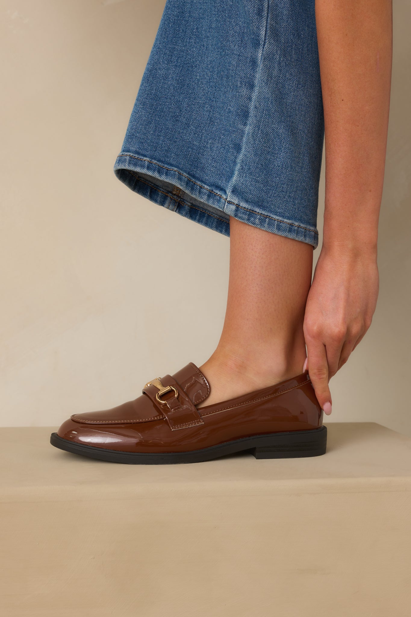 It All Made Sense Brown Patent Faux Leather Loafers