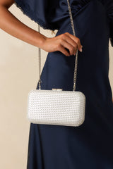Truth Be Told Silver Metallic Woven Structured Clutch Handbag