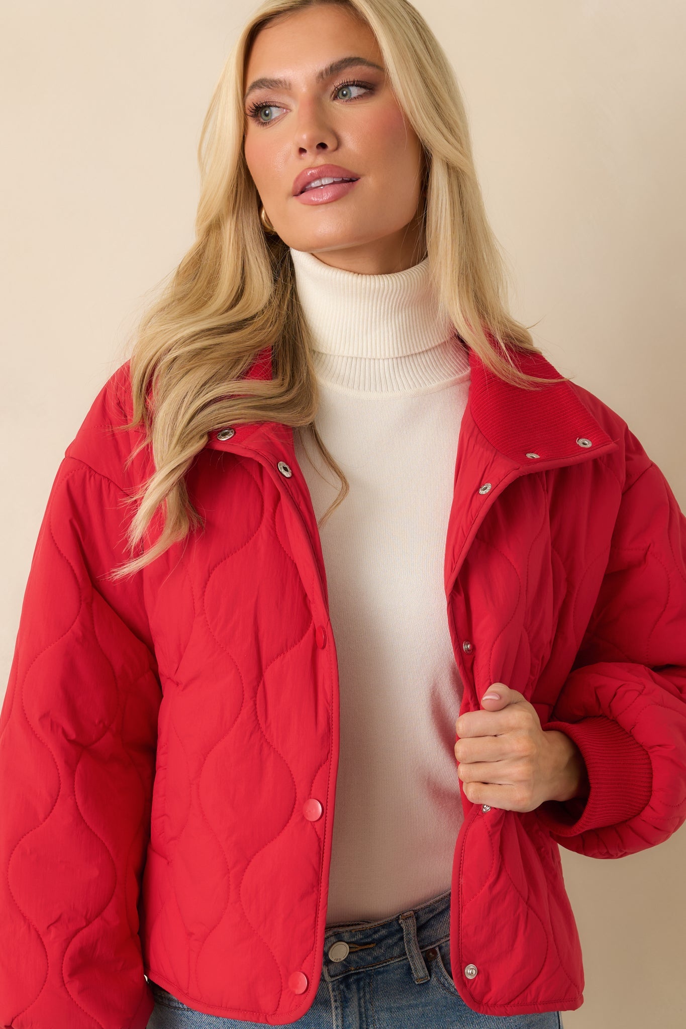 Just Between Us Red Quilted Button-Up Jacket