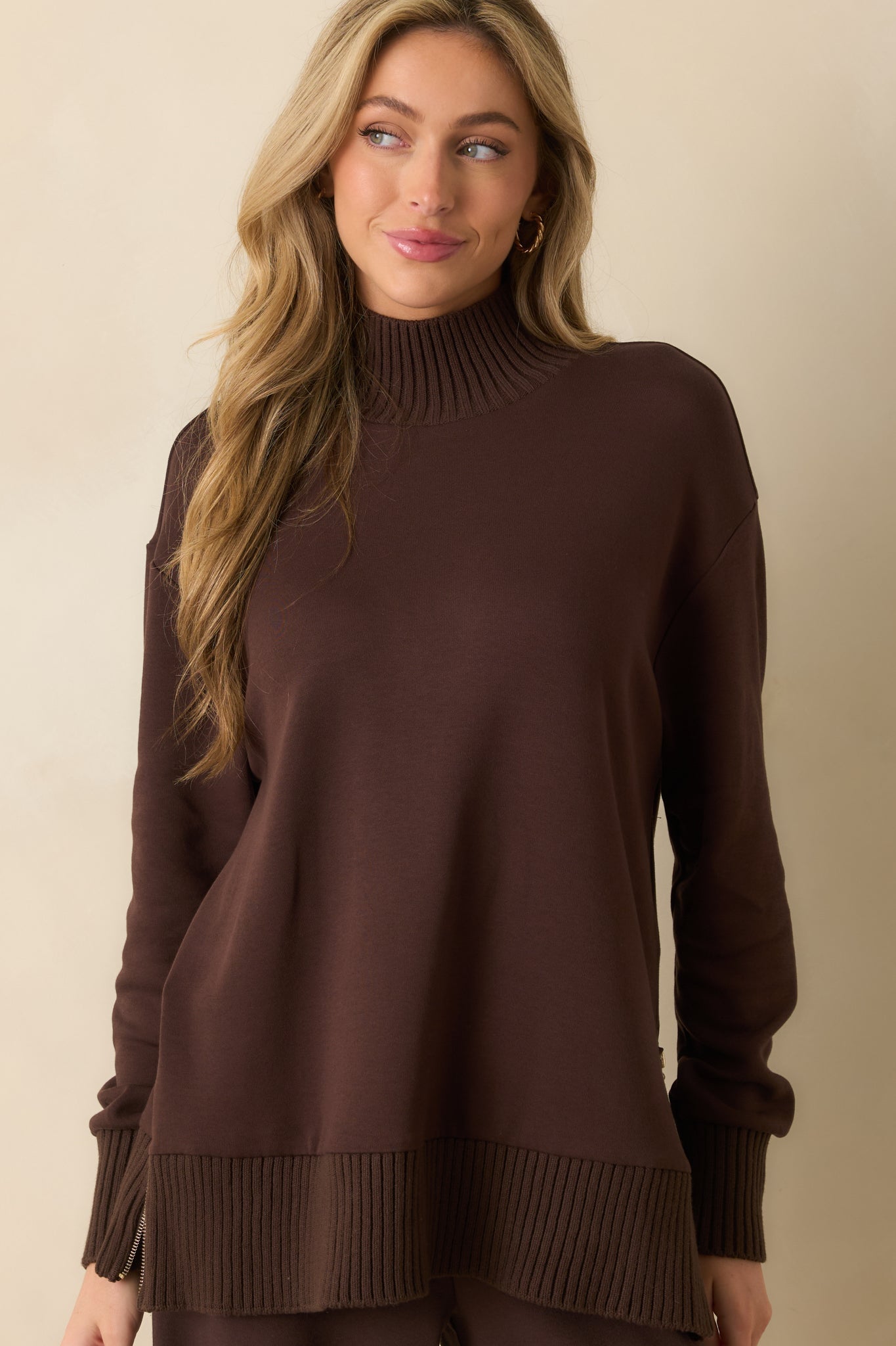 Z Supply Dark Brown Sable Luxe Mock Neck Top