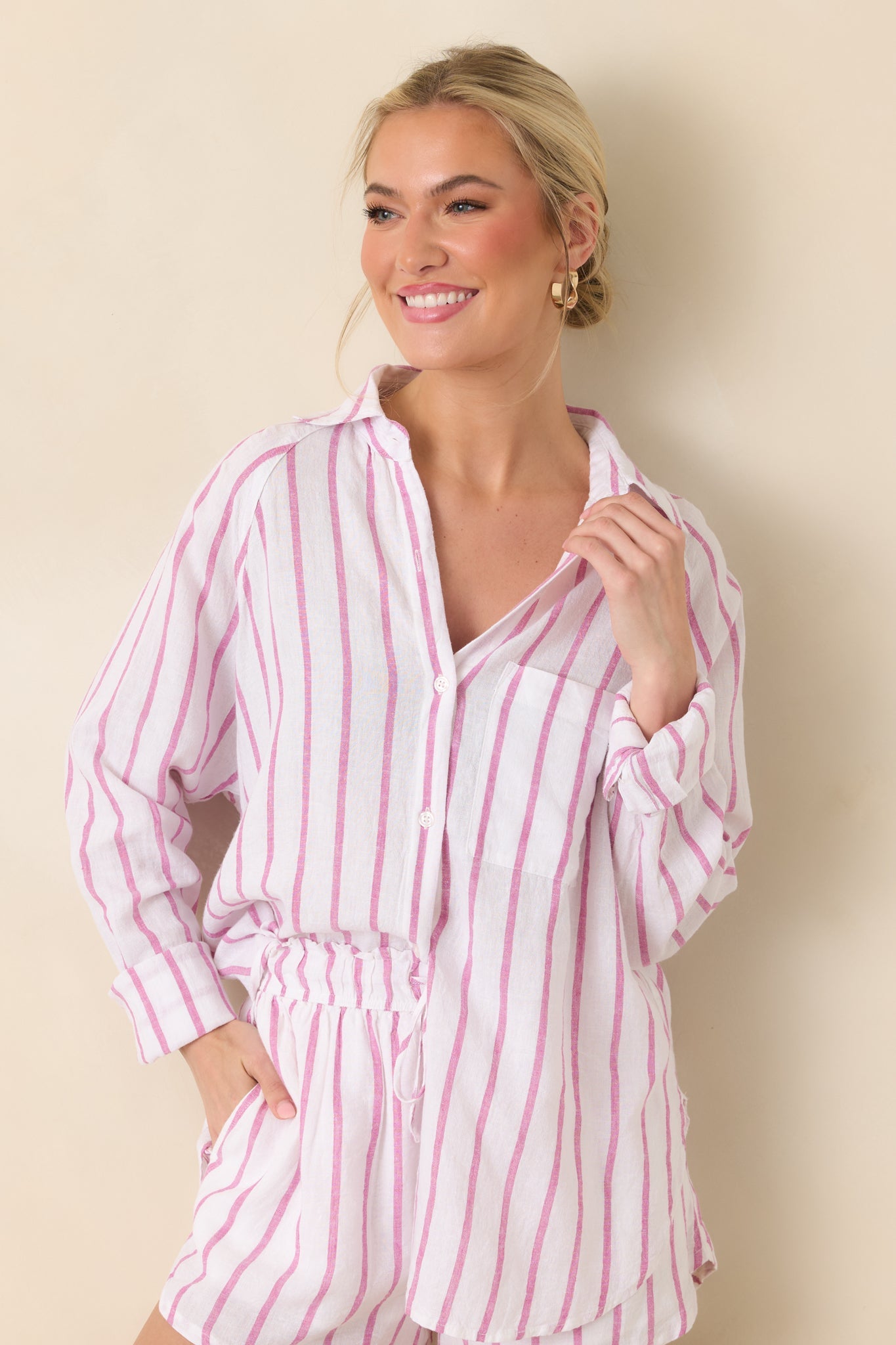 Z Supply Spanish Rose Perfect Linen Stripe Top