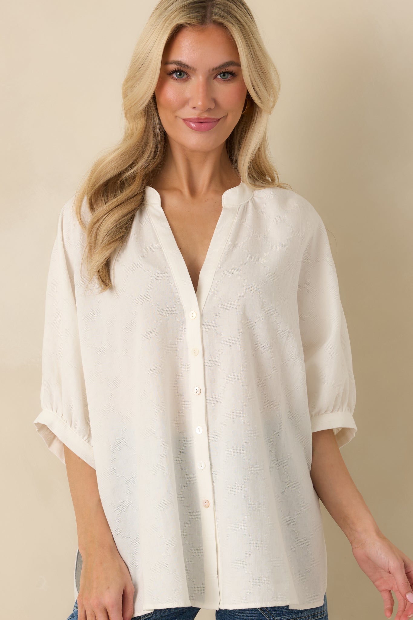 Under Open Skies White Cotton Long Flowy Blouse