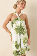 Catching Waves Ivory & Green Tropical Print Tie-Back Halter Mini Dress