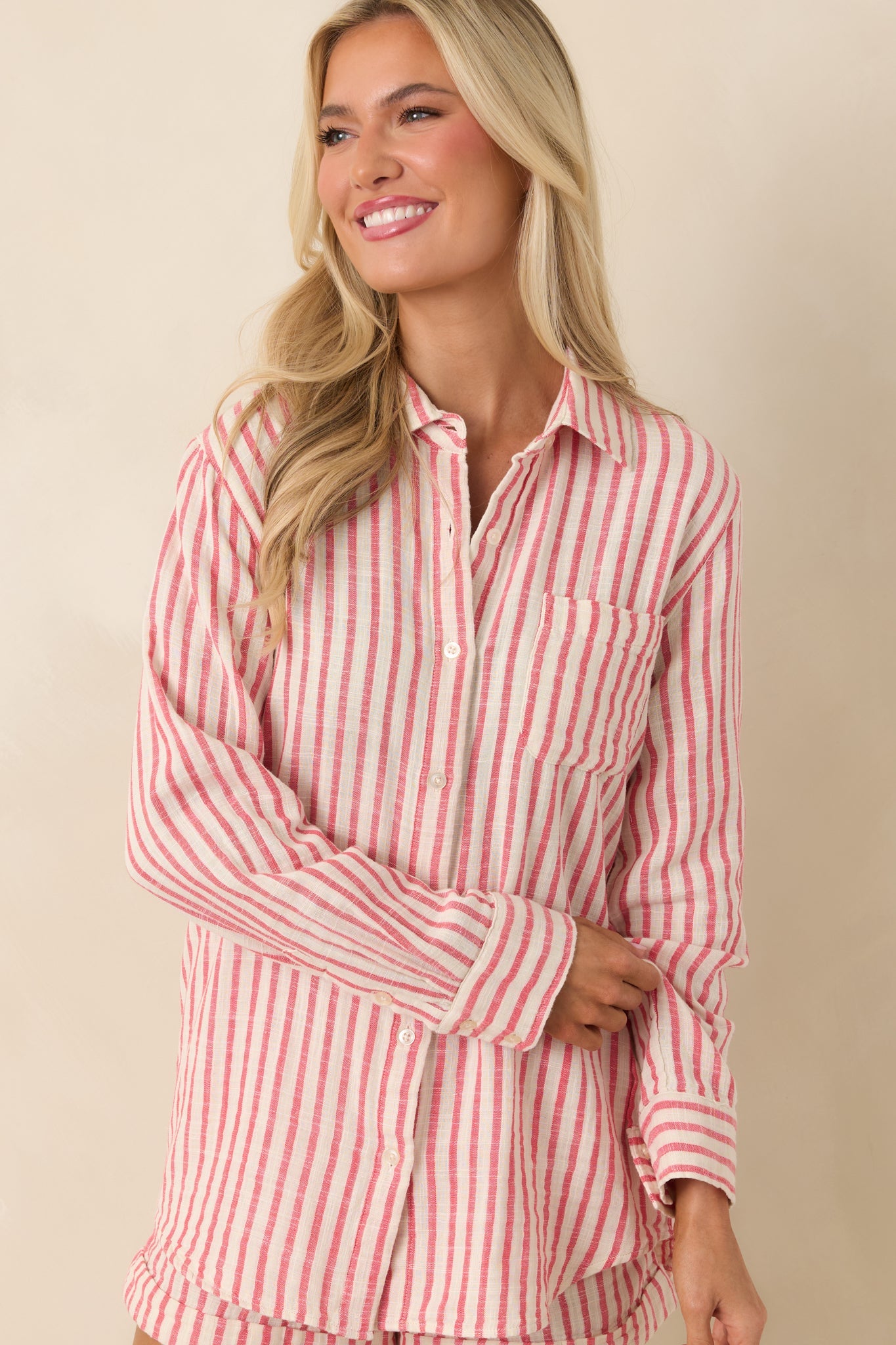 Z Supply Saturdays Red Stripe Cotton Gauze Shirt