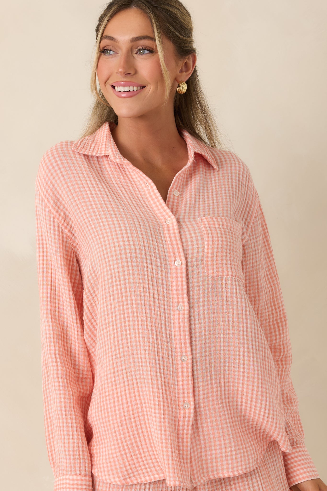 Z Supply Cantaloupe Orange Cotton Classic Gingham Top