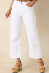 I'll Be Straightforward White Cotton Denim Cropped Wide Leg Jeans