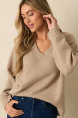 Z Supply Eloise Beige Knit V-Neck Sweater