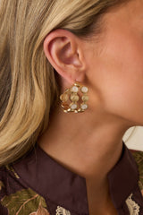 Good To Go Gold Textured Iridescent Stone Hoop Earrings