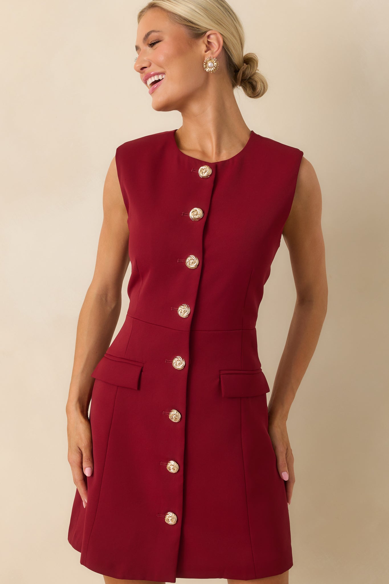 Whatever She Wants Burgundy Sleeveless Tailored Mini Dress