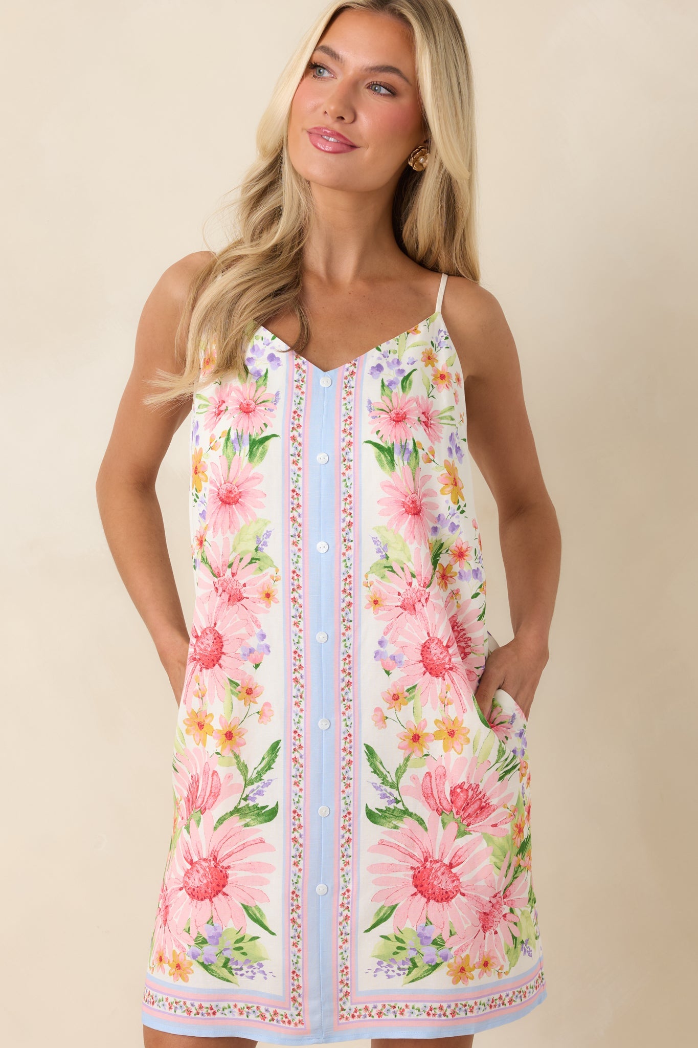Gonna Go My Way Pink Multi Floral Button Front Mini Dress
