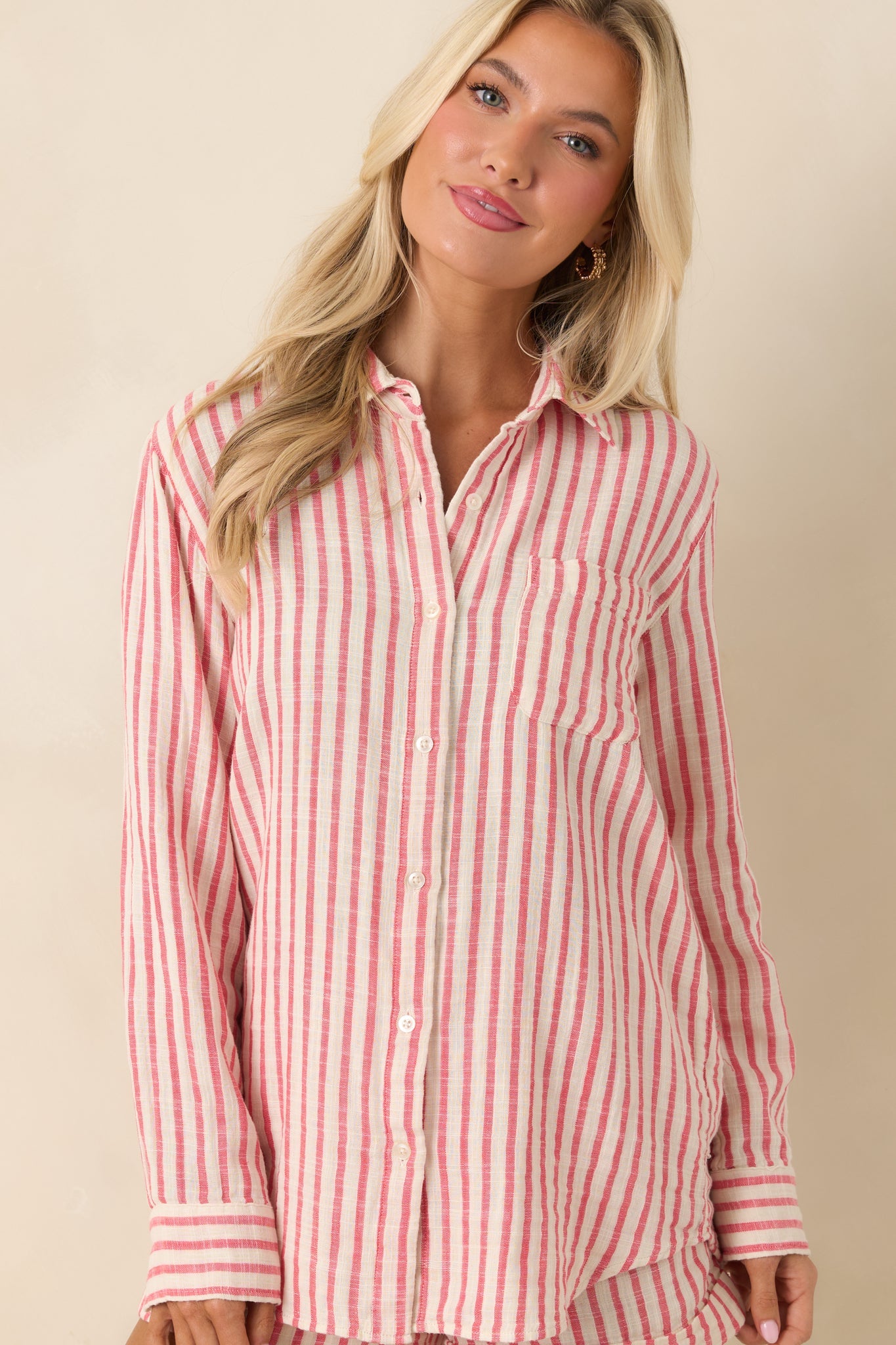 Z Supply Saturdays Red Stripe Cotton Gauze Shirt