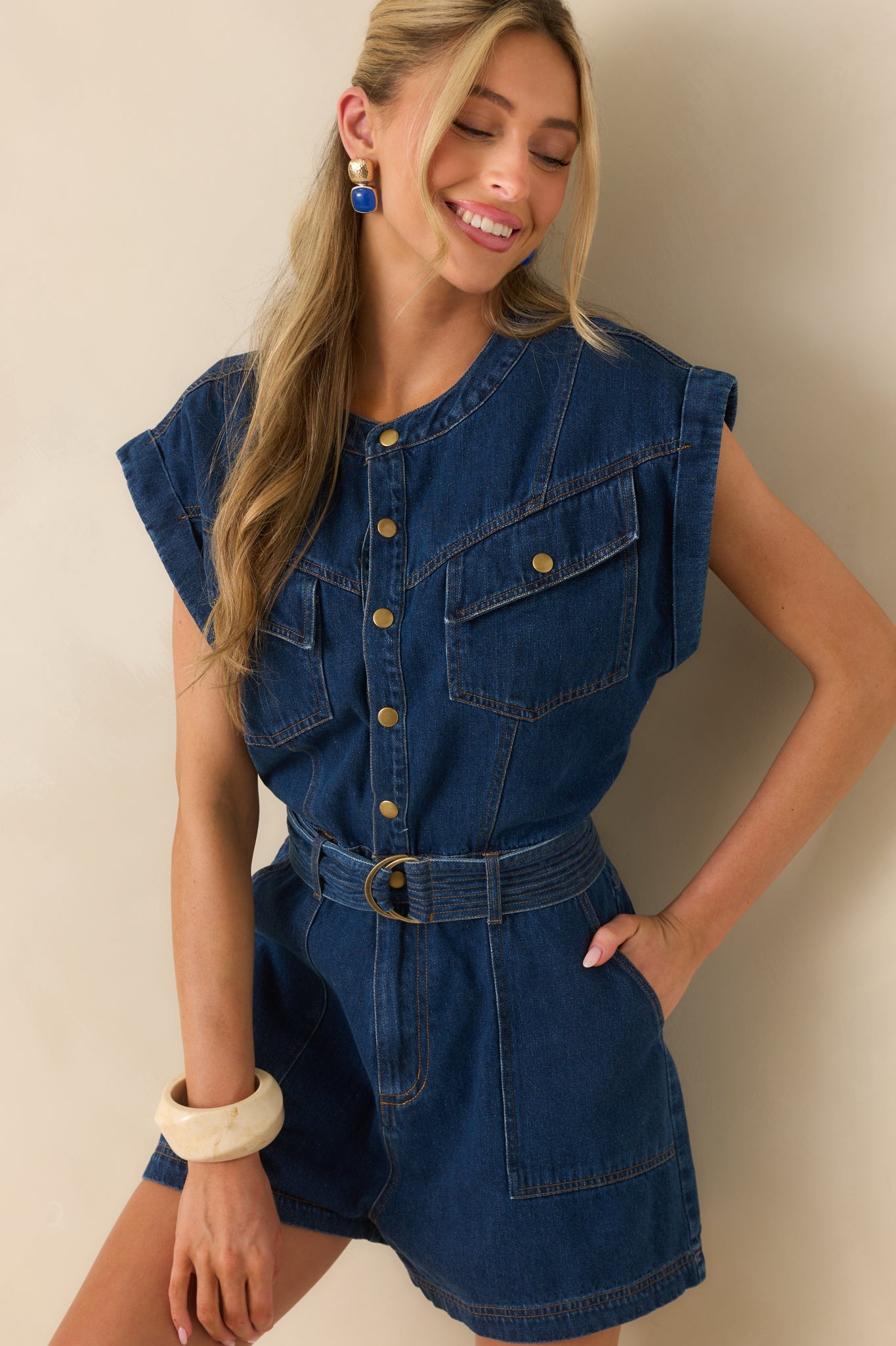 The Road Less Traveled Dark Wash Denim Romper