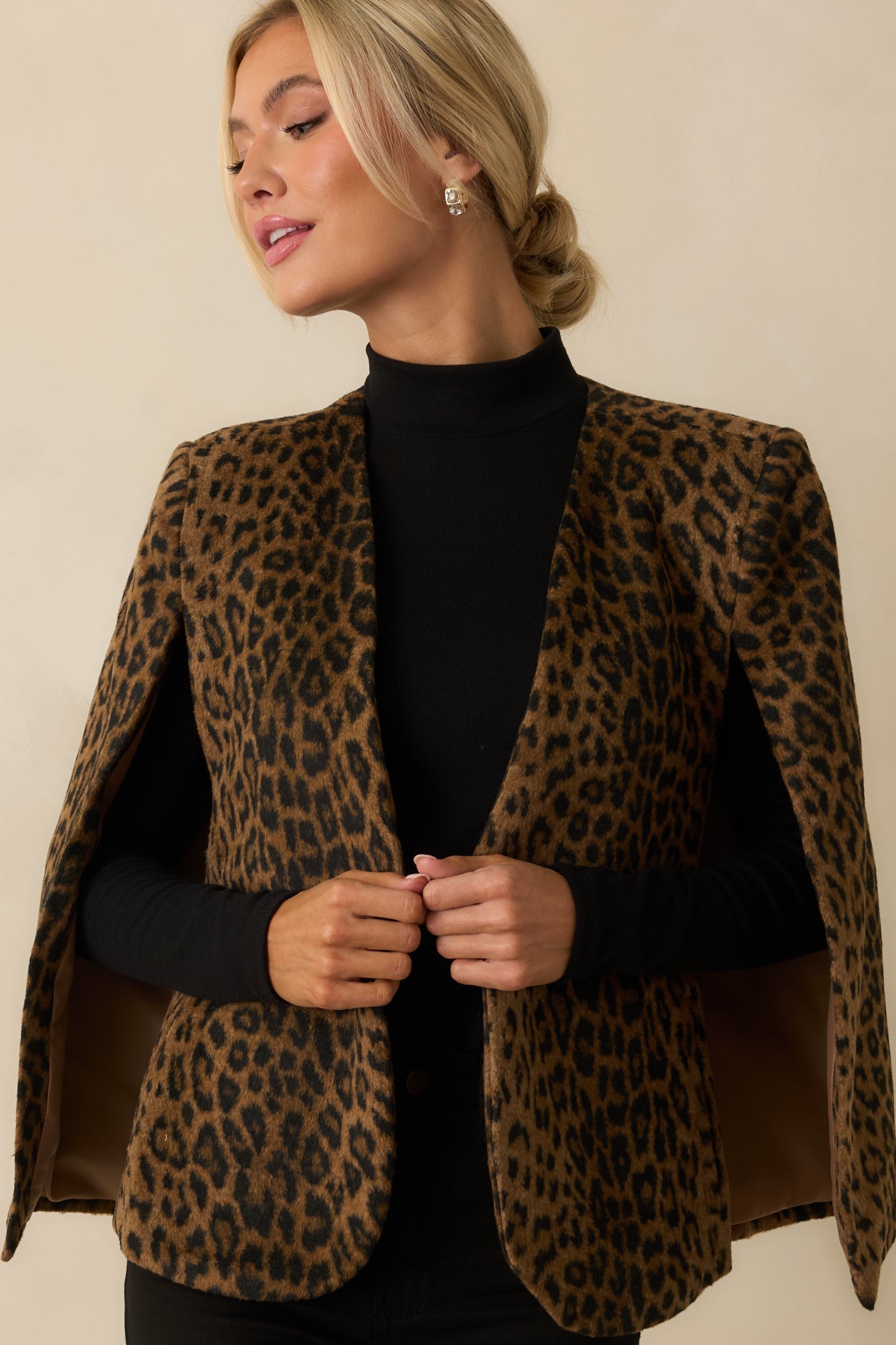 Hear Me Roar Brown Leopard Print Cape Blazer