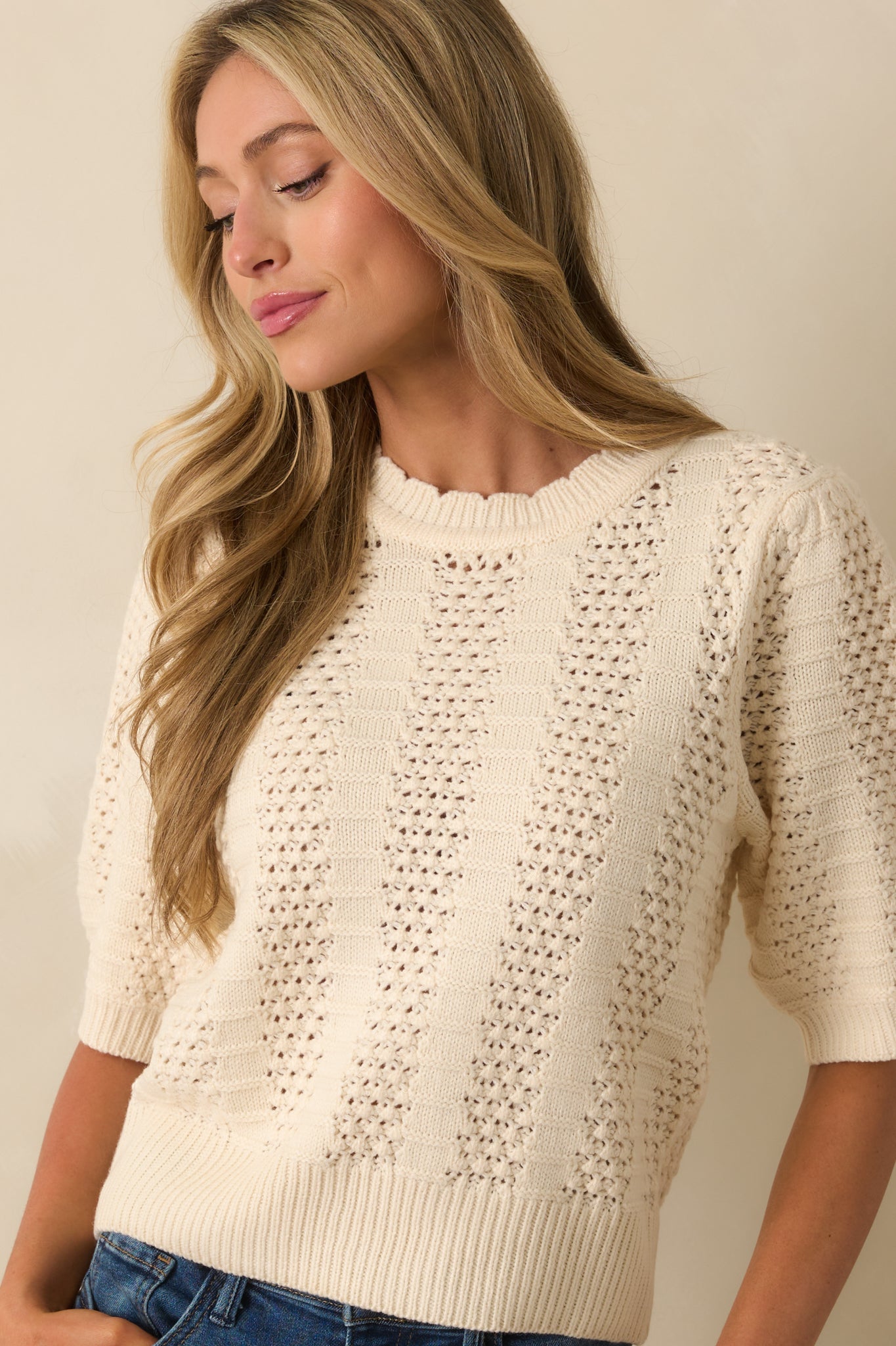 I Took My Chance Ivory Knit Short Sleeve Sweater