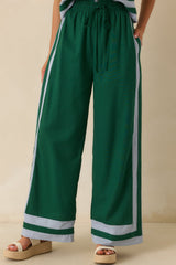 She Always Knows Green Contrast Trim Linen Blend Wide Leg Pants