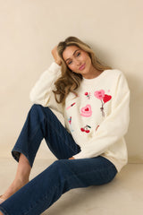 All The Sweet Things Ivory Multi Valentine Crewneck Sweatshirt
