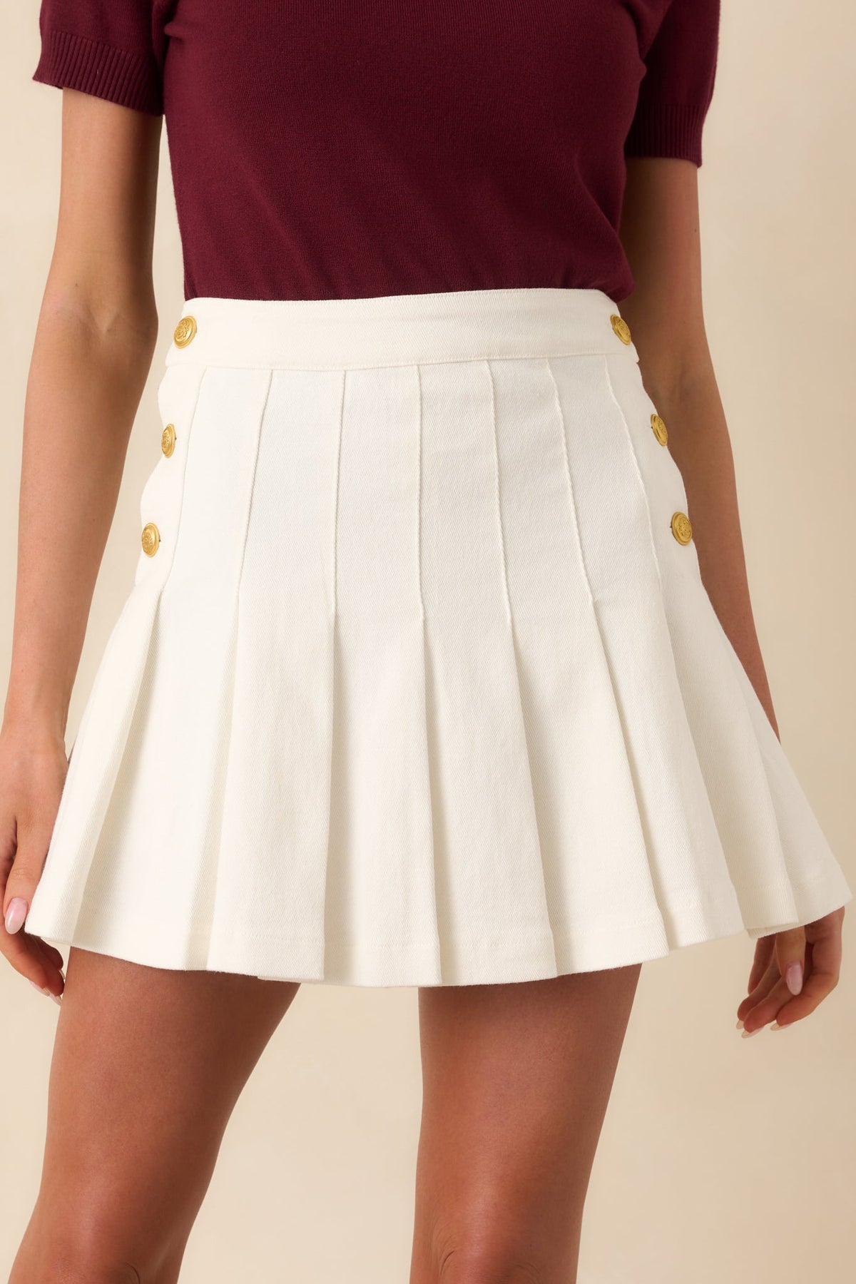 All About Confidence White Cotton Pleated Denim Mini Skirt