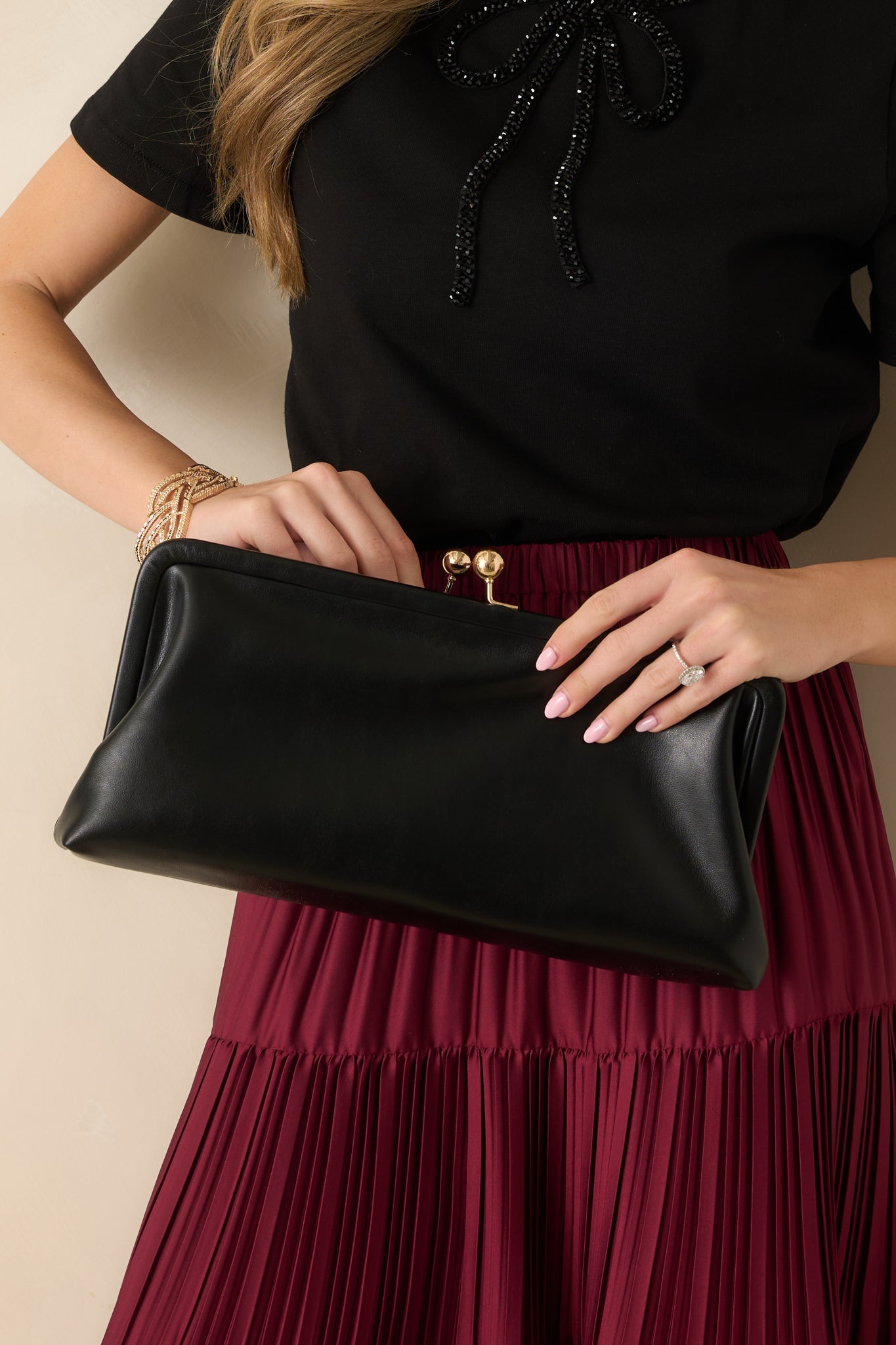 In Case You Missed It Black Faux Leather Clutch Handbag