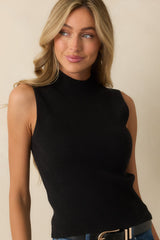 Rewrite Your Story Black Ribbed Mock Neck Tank Top