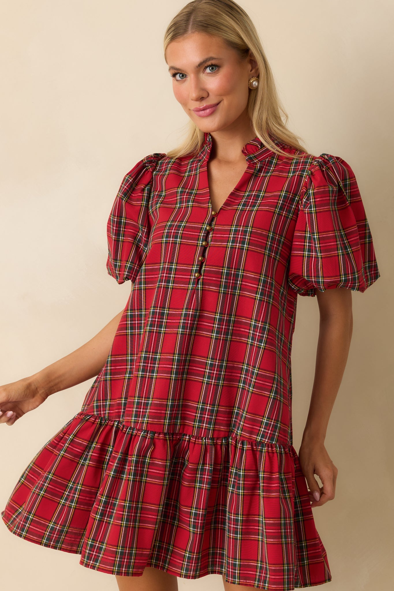Wrapped in Cheer Red Plaid Mini Dress