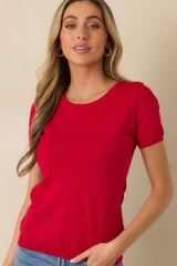 Cross Your Mind Red Short Sleeve Sweater Top