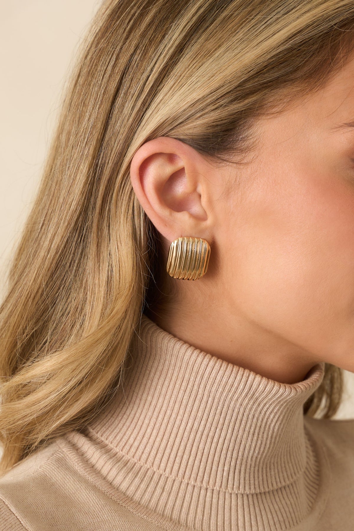 Ready For Anything Gold Textured Square Stud Earrings