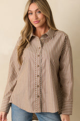 Just What You Wanted Mocha Brown Stripe Cotton Button Up Shirt