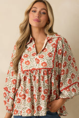 All Yours Burnt Orange Multi Floral Print Top