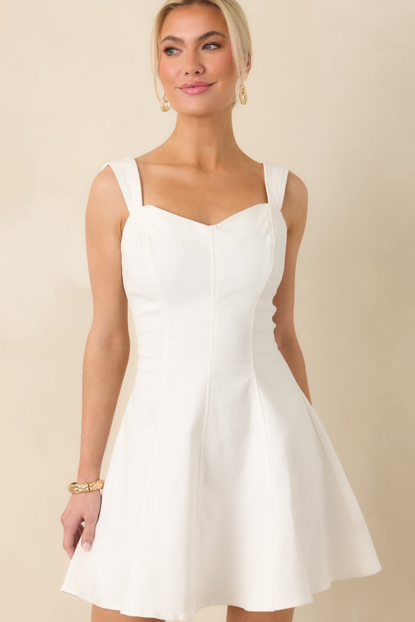 Day Dreaming Bliss White Cotton Sleeveless Denim Mini Dress