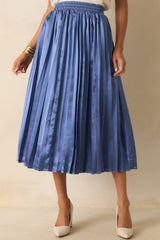 Lost In The Stars Dusty Blue Pleated Midi Skirt