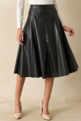 In My Memories Black Faux Leather Midi Skirt