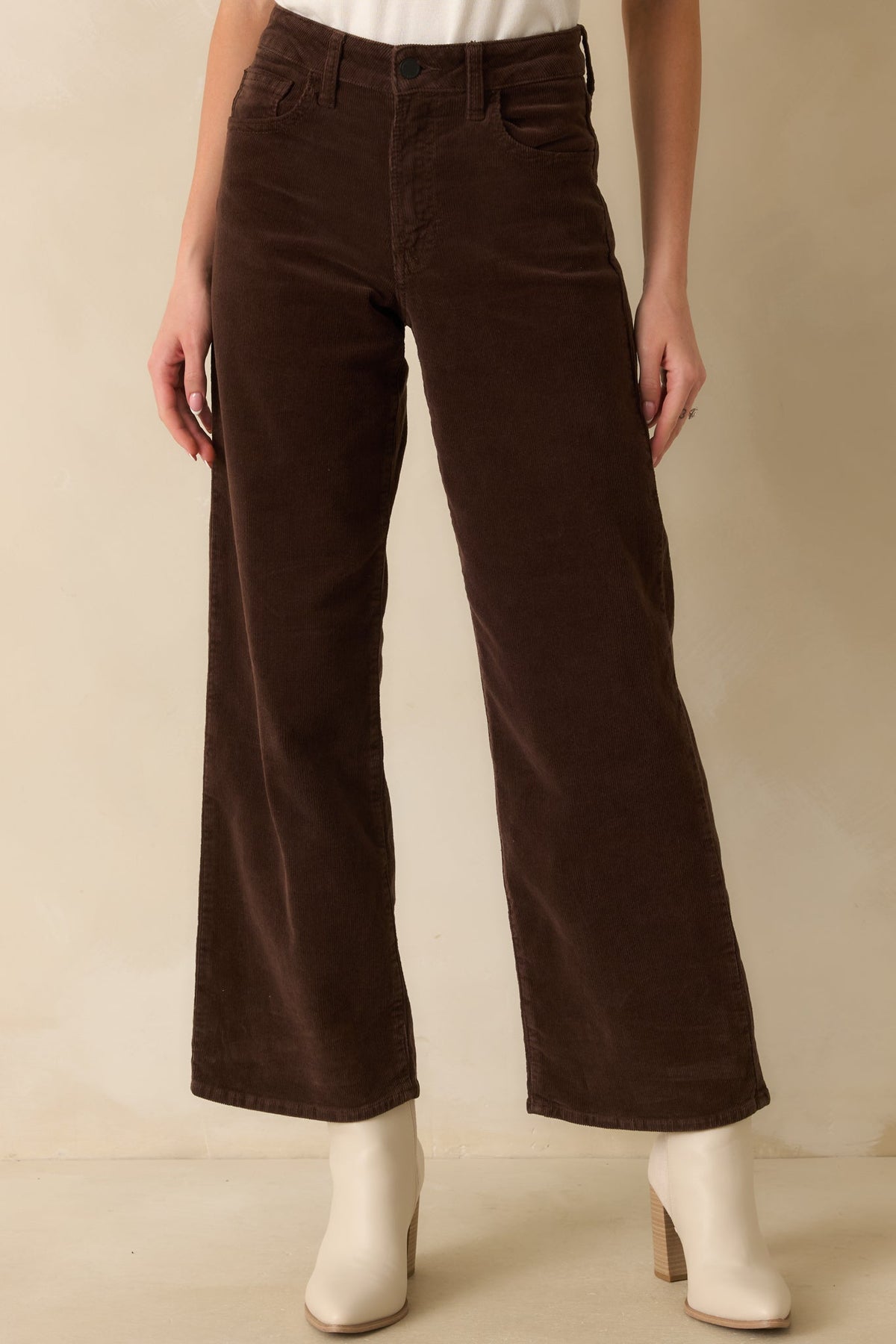 Meant To Be Here Dark Brown Corduroy Wide Leg Pants
