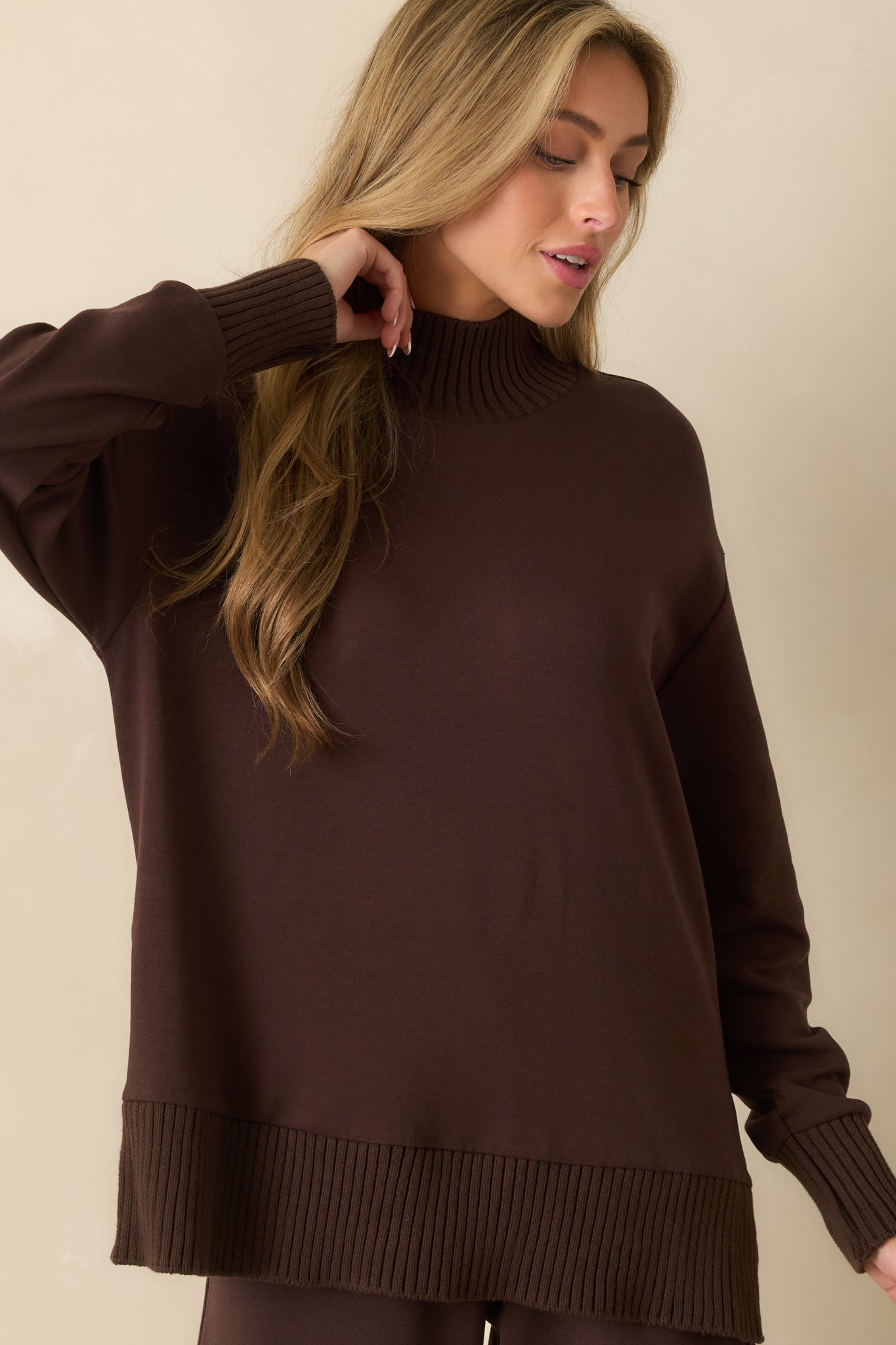 Z Supply Dark Brown Sable Luxe Mock Neck Top