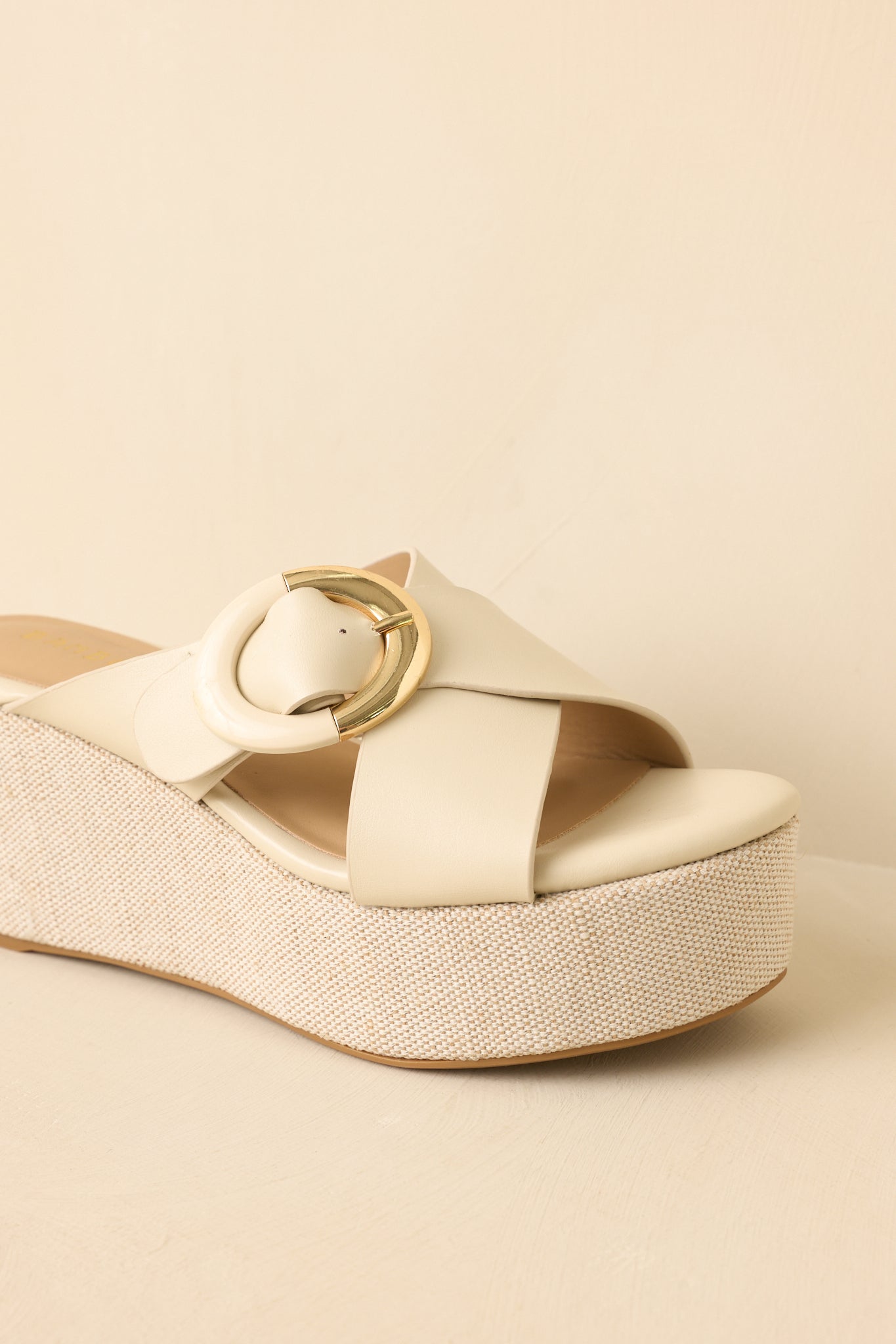 Feeling Elated & Elevated Ivory Faux Leather Platform Wedge Sandals