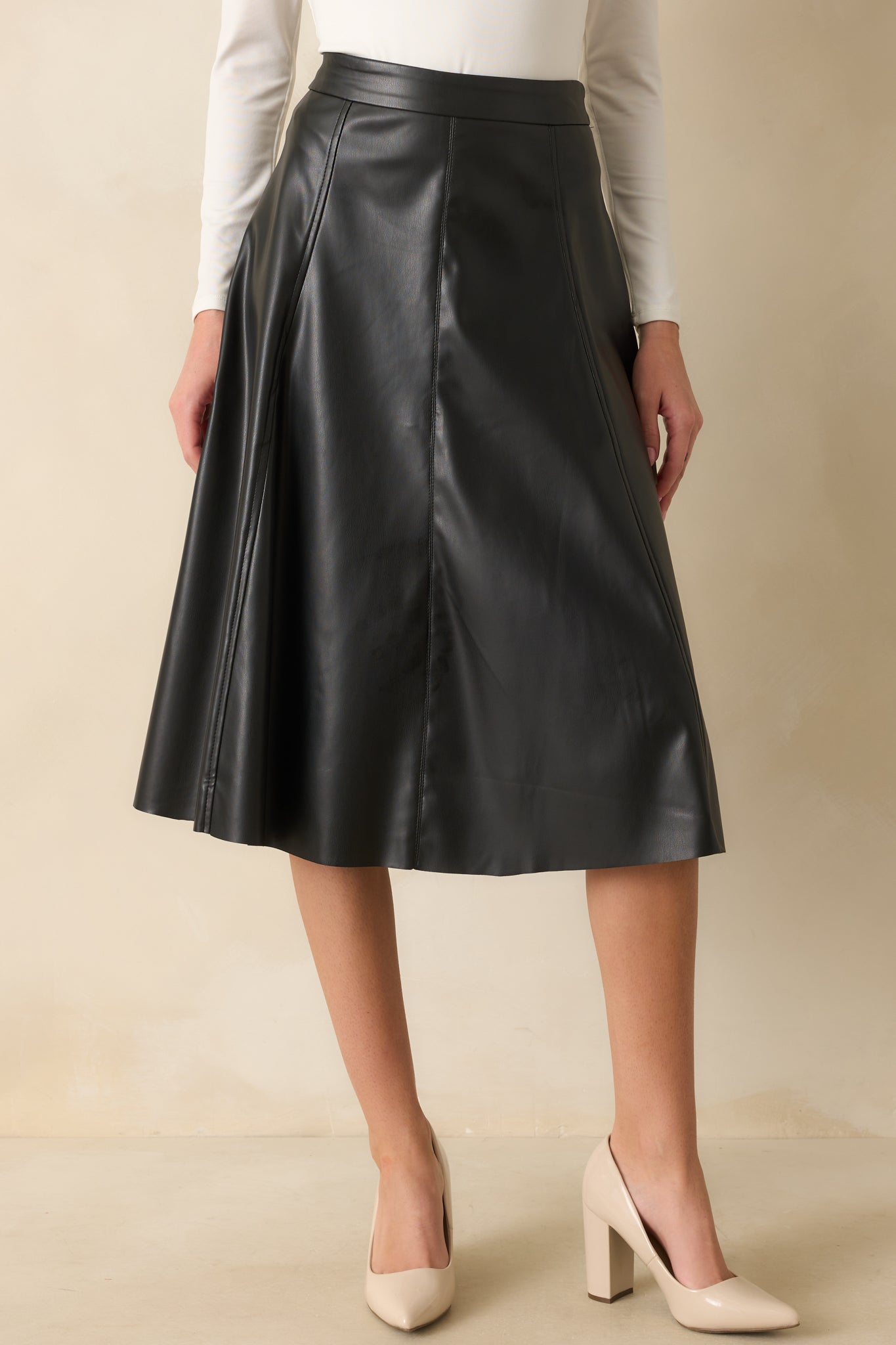 In My Memories Black Faux Leather Midi Skirt
