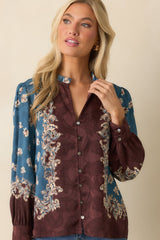 Hold Your Own Blue Multi Floral Print Long Sleeve Button Up Shirt