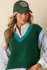 Stayed The Same Hunter Green Cotton Contrast Trim Sweater Vest