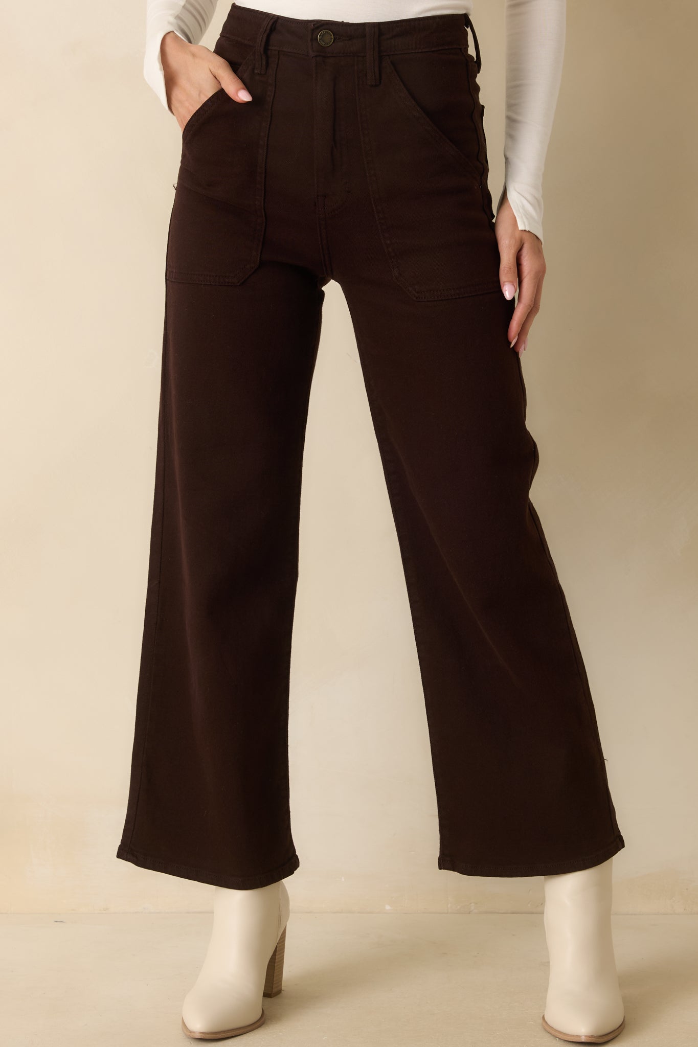 Something Amazing Dark Brown Wide Leg Jeans