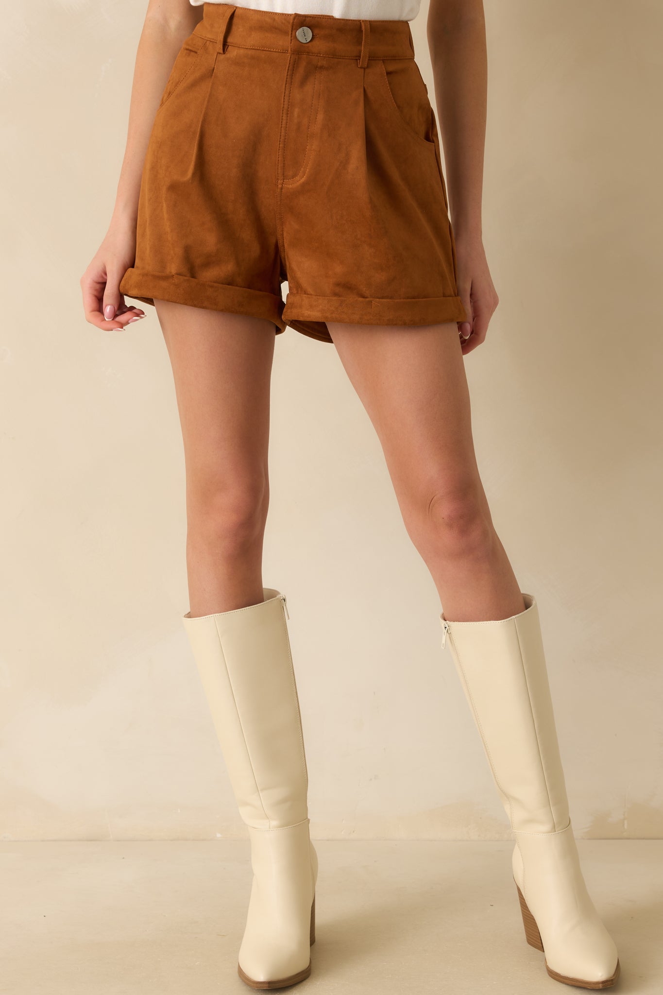 That's What I Said Caramel Brown Faux Suede Cuffed Shorts