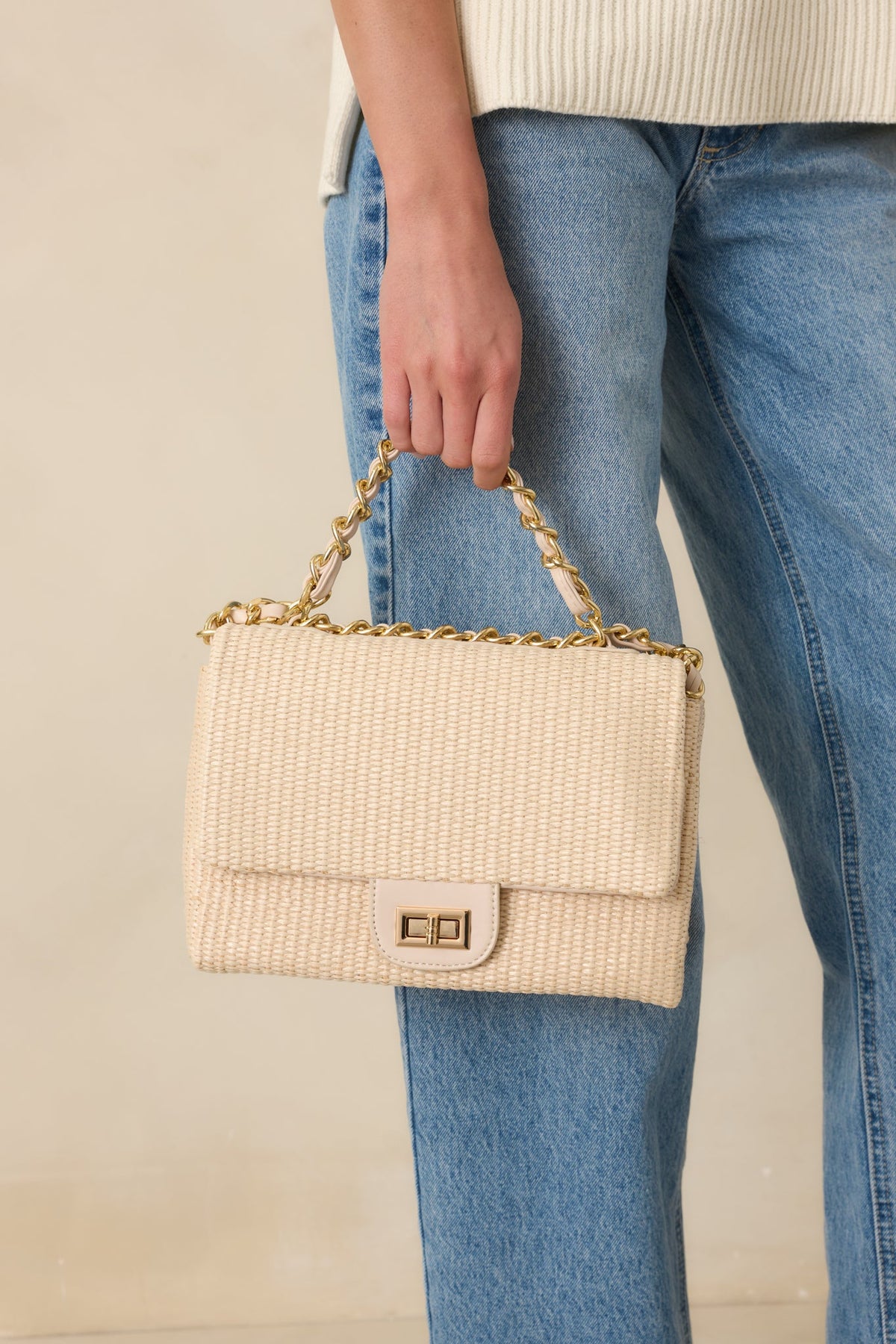 Isn't That Something Ivory Woven Chain Handbag