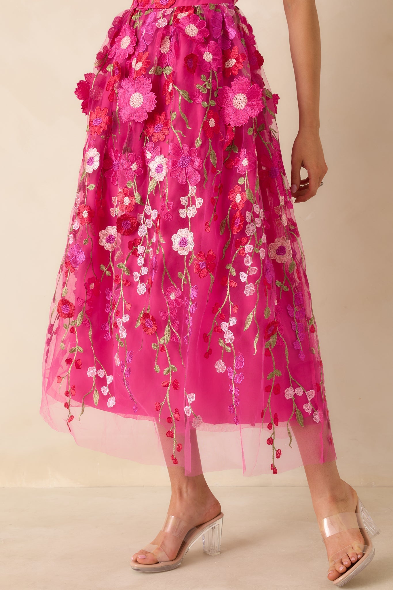 Spirit of Spring Fuchsia Pink Floral Embroidered Maxi Dress