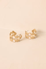 Good To Go Gold Textured Iridescent Stone Hoop Earrings