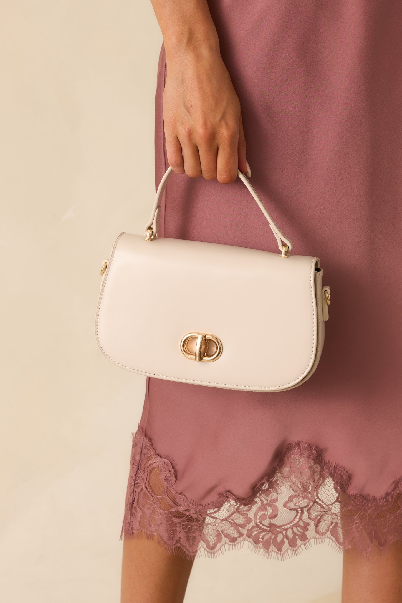Comes Back Around Ivory Faux Leather Flap Closure Handbag