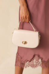 Comes Back Around Ivory Faux Leather Flap Closure Handbag