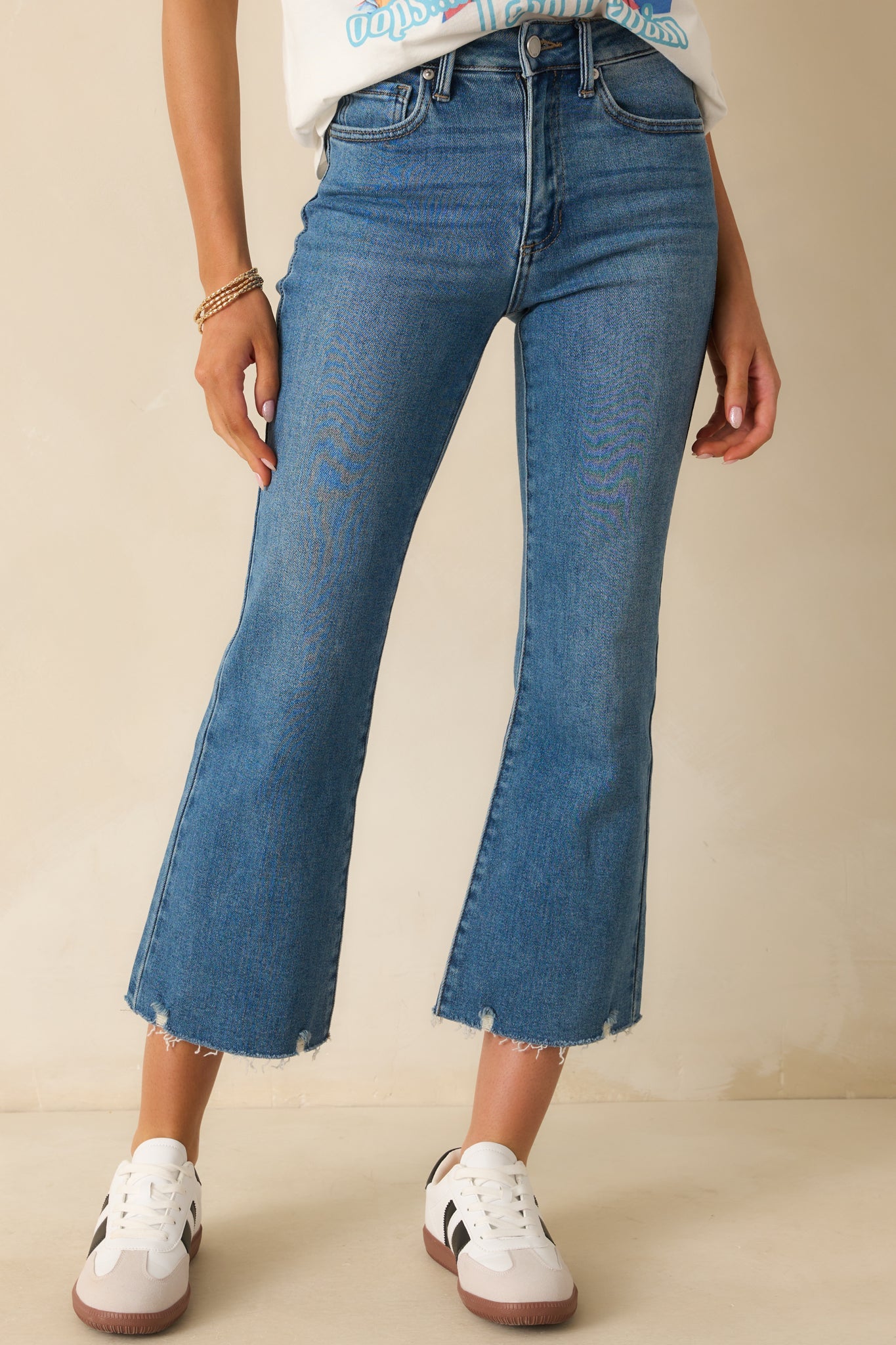 Terrific Timing Medium Wash Cropped Flare Jeans