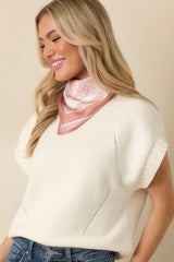 Easy to Adore Ivory Knit Short Sleeve Mock Neck Sweater