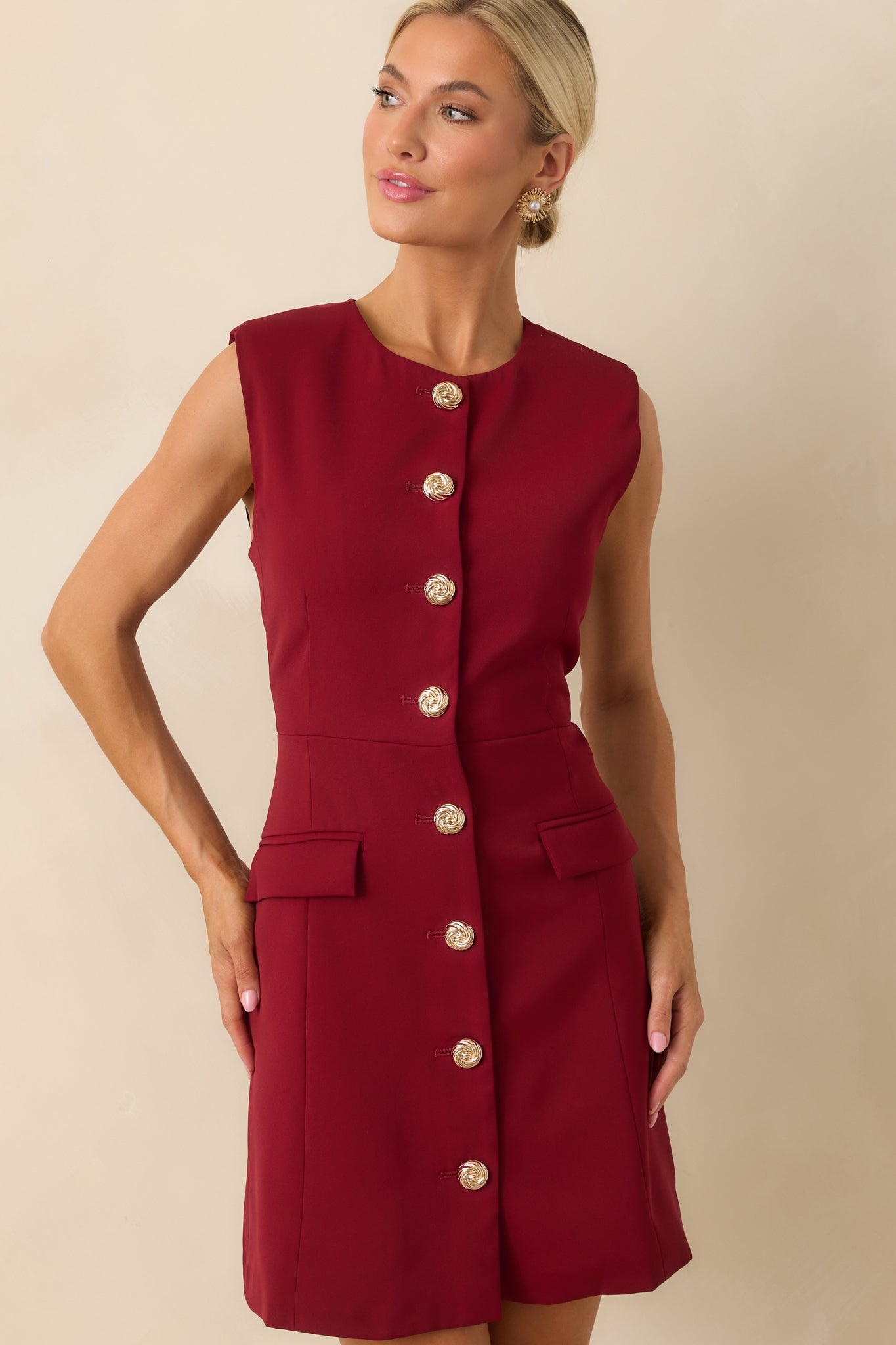 Whatever She Wants Burgundy Sleeveless Tailored Mini Dress