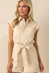 MINKPINK Ecru Beige Cotton Codi Panel Playsuit